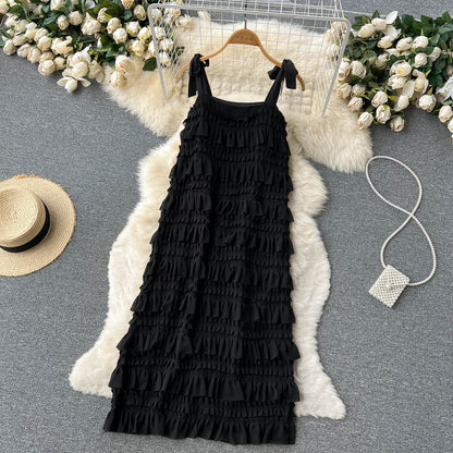 Süßes ärmelloses A-Linien Rüschenkleid Strand Sommerkleid P251
