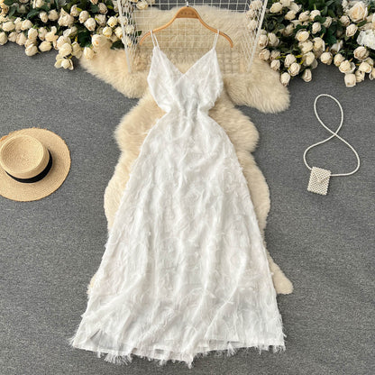 Niedliches ärmelloses A-Linien-Kleid mit Quasten für Strand und Sommerurlaub P252