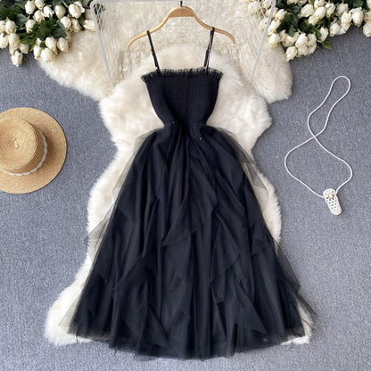 Niedliches ärmelloses A-Linien-Tüllkleid Strand Sommerkleid P254
