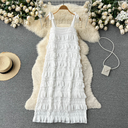 Süßes ärmelloses A-Linien Rüschenkleid Strand Sommerkleid P251