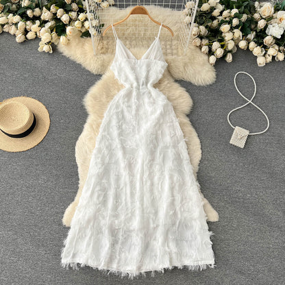Niedliches ärmelloses A-Linien-Kleid mit Quasten für Strand und Sommerurlaub P252
