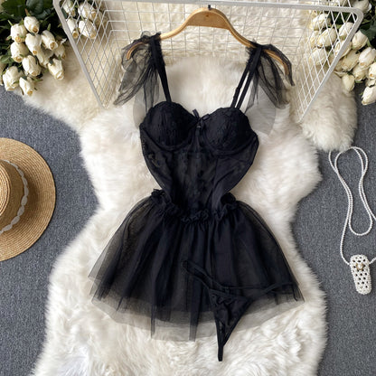 Sexy Spaghetti-Träger Spitze Kurzes Kleid Sommer Frauen Urlaubskleid P247