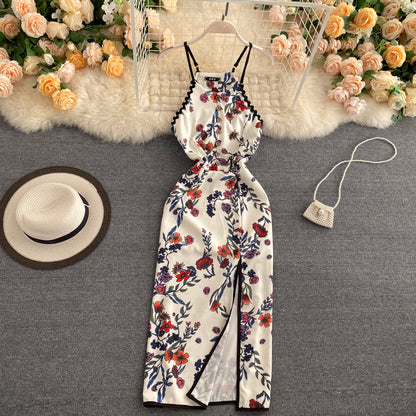 Sexy A-Linie Ärmelloses Seidensatin-Blumenkleid Strand-Sommerkleid P250