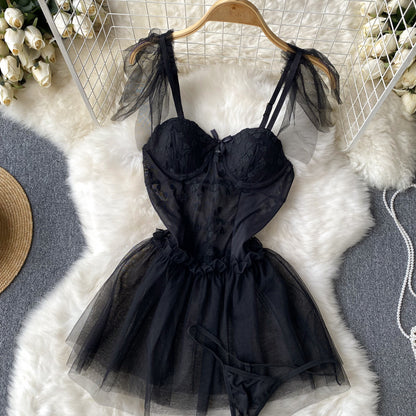 Sexy Spaghetti-Träger Spitze Kurzes Kleid Sommer Frauen Urlaubskleid P247