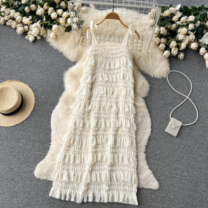 Süßes ärmelloses A-Linien Rüschenkleid Strand Sommerkleid P251