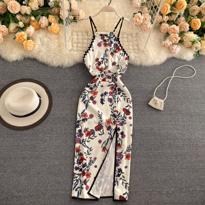 Sexy A-Linie Ärmelloses Seidensatin-Blumenkleid Strand-Sommerkleid P250
