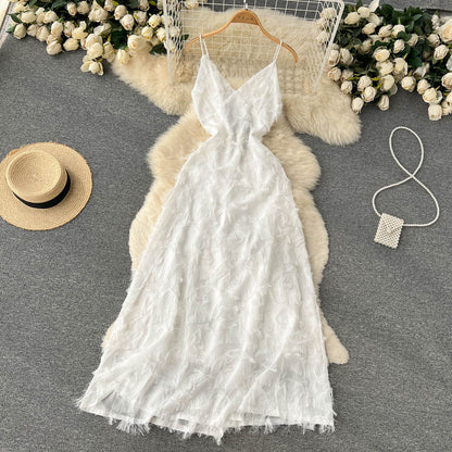 Niedliches ärmelloses A-Linien-Kleid mit Quasten für Strand und Sommerurlaub P252