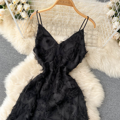 Niedliches ärmelloses A-Linien-Kleid mit Quasten für Strand und Sommerurlaub P252