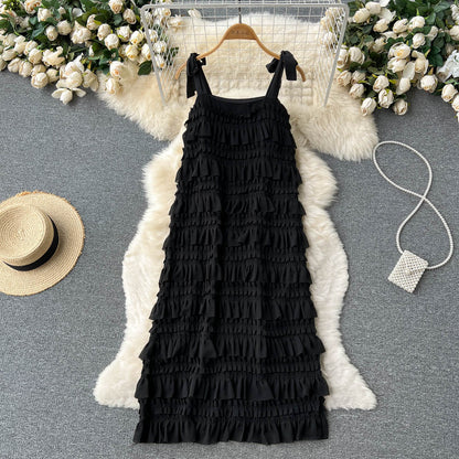 Süßes ärmelloses A-Linien Rüschenkleid Strand Sommerkleid P251
