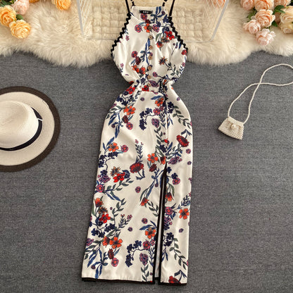 Sexy A-Linie Ärmelloses Seidensatin-Blumenkleid Strand-Sommerkleid P250