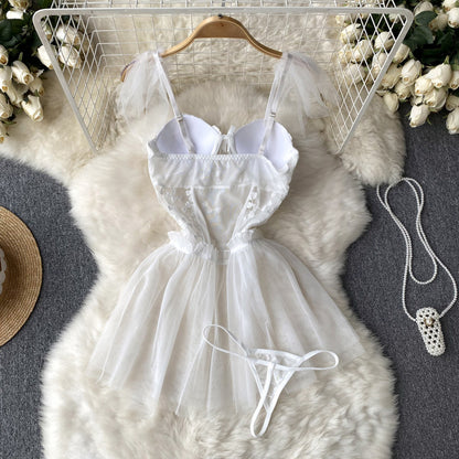 Sexy Spaghetti-Träger Spitze Kurzes Kleid Sommer Frauen Urlaubskleid P247