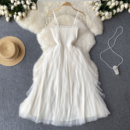 Niedliches ärmelloses A-Linien-Tüllkleid Strand Sommerkleid P254