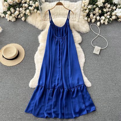 Süßes ärmelloses A-Linien-Sommerkleid Königsblau P246
