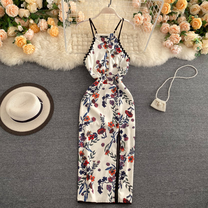 Sexy A-Linie Ärmelloses Seidensatin-Blumenkleid Strand-Sommerkleid P250