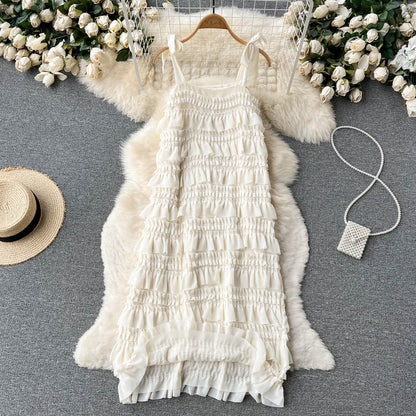 Süßes ärmelloses A-Linien Rüschenkleid Strand Sommerkleid P251