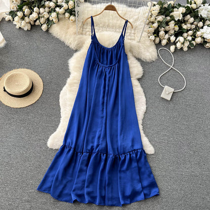 Süßes ärmelloses A-Linien-Sommerkleid Königsblau P246
