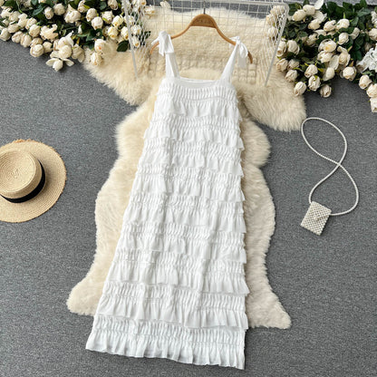Süßes ärmelloses A-Linien Rüschenkleid Strand Sommerkleid P251