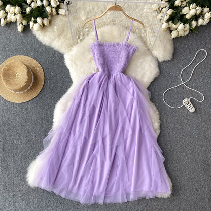 Niedliches ärmelloses A-Linien-Tüllkleid Strand Sommerkleid P254