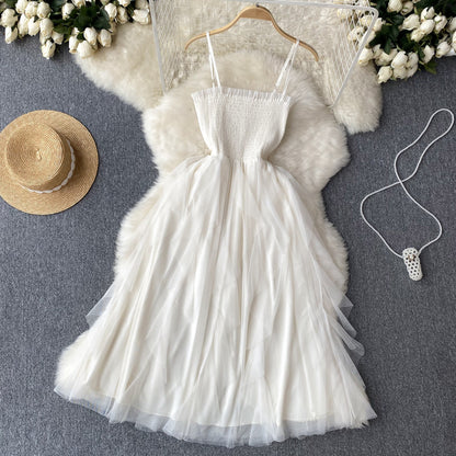 Niedliches ärmelloses A-Linien-Tüllkleid Strand Sommerkleid P254