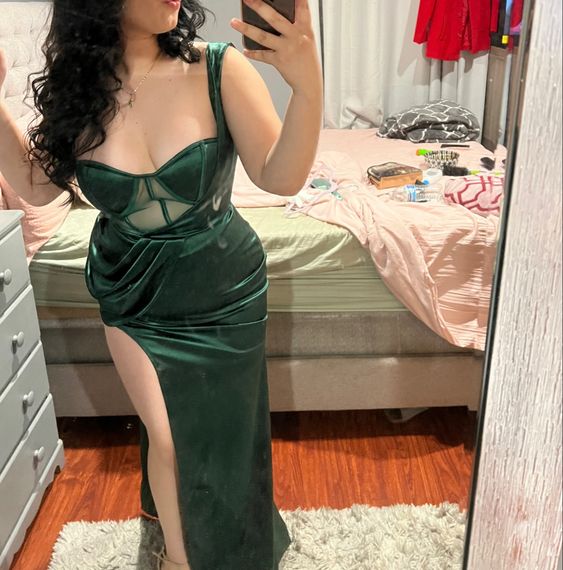Sexy Mermaid Dark Green Velvet Long Slit Prom Dresses P1034 PreppyDress Sexy Mermaid Dark Green Velvet Long Slit Prom Dresses P1034 PreppyDress