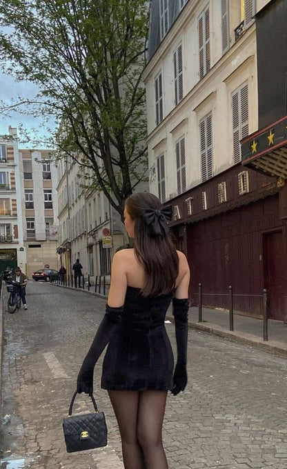 Robes bustier fourreau simples pour le 18e anniversaire Tenues d'anniversaire en velours noir P1037