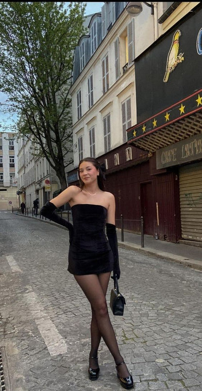 Robes bustier fourreau simples pour le 18e anniversaire Tenues d'anniversaire en velours noir P1037