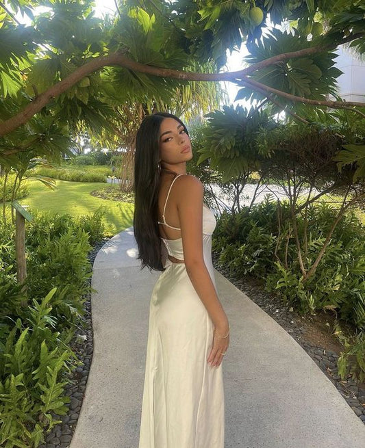 Sexy Mermaid Spaghetti Straps White Long Prom Dress P1051