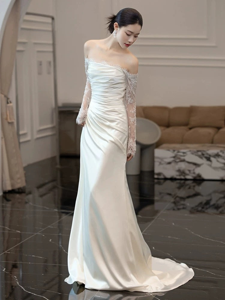 Vintage Mermaid Strapless Long Sleeves White Wedding Dresses P1062 PreppyDress Vintage Mermaid Strapless Long Sleeves White Wedding Dresses P1062 PreppyDress