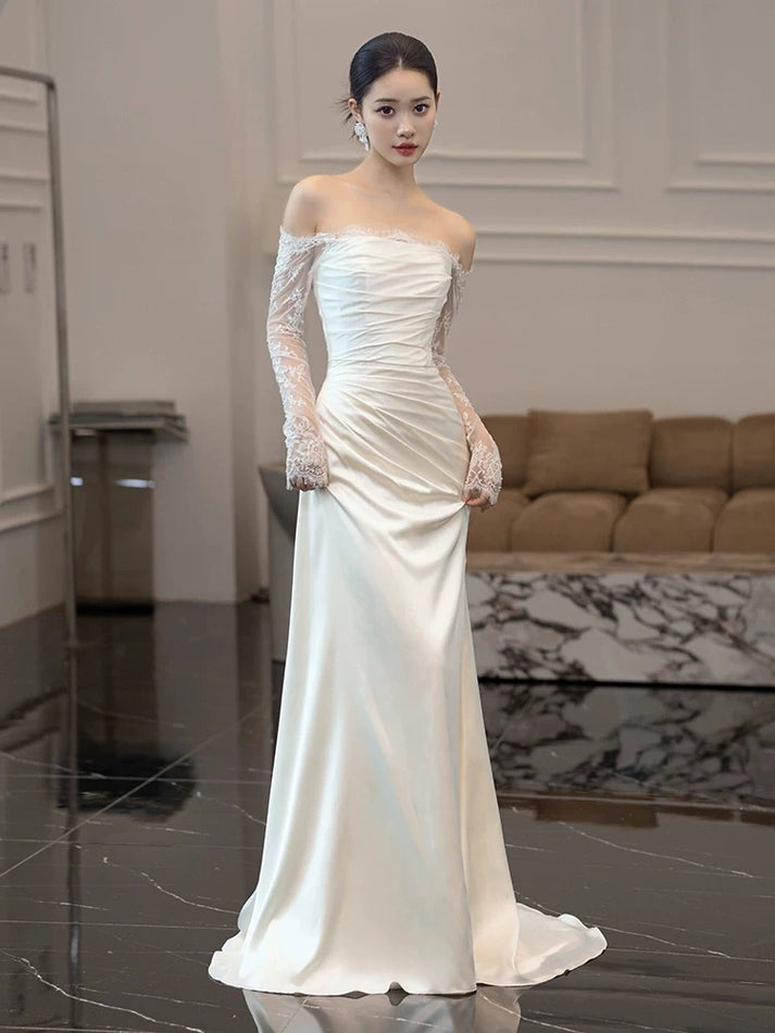 Vintage Mermaid Strapless Sleeveless Long Satin Wedding Dresses C799 main image 0