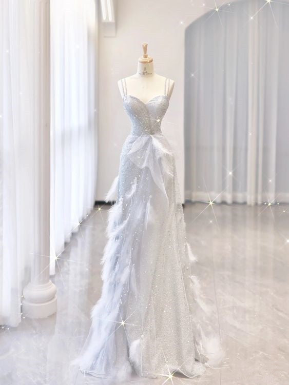 Vintage A line Sequin Long White Wedding Dresses P1072 – PreppyDress