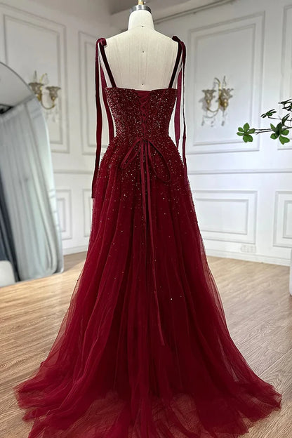 Burgundy Prom Dresses A line Straps Tulle Evening Dresses P1081 PreppyDress Burgundy Prom Dresses A line Straps Tulle Evening Dresses P1081 PreppyDress