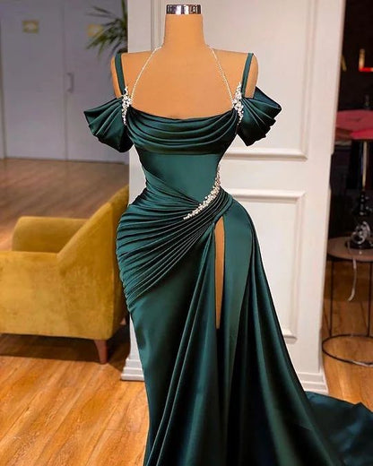 Meerjungfrau Trägerloses Burgund Lang Schlitz Ballkleid Abendkleider P1092