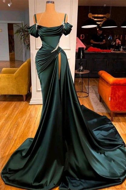 Meerjungfrau Trägerloses Burgund Lang Schlitz Ballkleid Abendkleider P1092