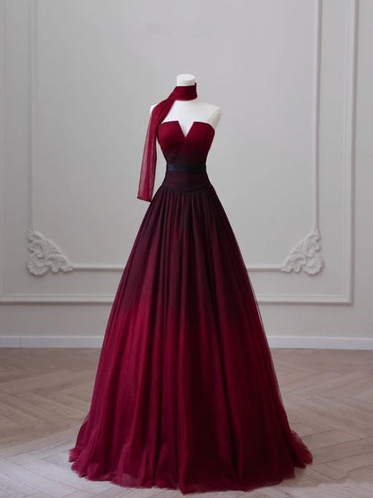 Sexy Ballkleid Trägerloses Langes Burgund Abschlussballkleid Abendkleid P1096