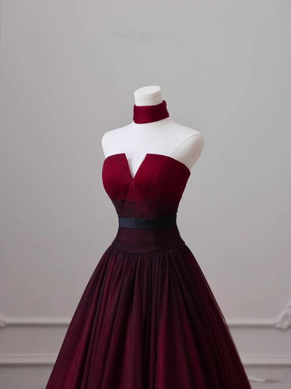 Sexy Ballkleid Trägerloses Langes Burgund Abschlussballkleid Abendkleid P1096