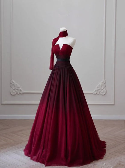 Sexy Ballkleid Trägerloses Langes Burgund Abschlussballkleid Abendkleid P1096