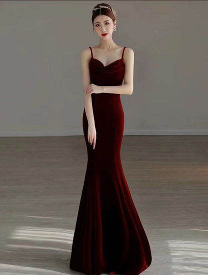 Sexy Meerjungfrau Langes Burgund Ballkleid Abendkleider P1097
