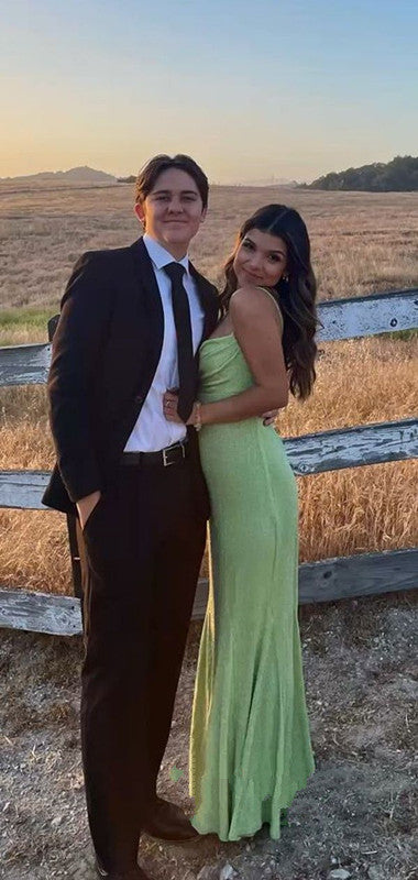 Spaghetti Straps Sparkly Long Prom Dresses Mermaid Prom Dress P1098
