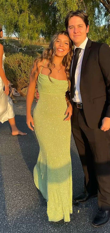 Spaghetti Straps Sparkly Long Prom Dresses Mermaid Prom Dress P1098
