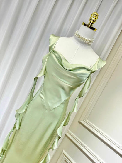 Sheath Spaghetti Straps Long Prom Dresses Mint Green Backless Prom Dress P1099