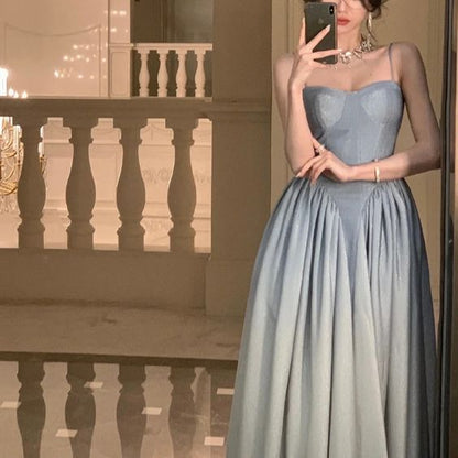 Robe de bal trapèze à bretelles avec sequins Robe de soirée P1101