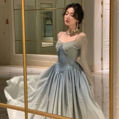 Robe de bal trapèze à bretelles avec sequins Robe de soirée P1101