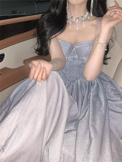 Robe de bal trapèze à bretelles avec sequins Robe de soirée P1101