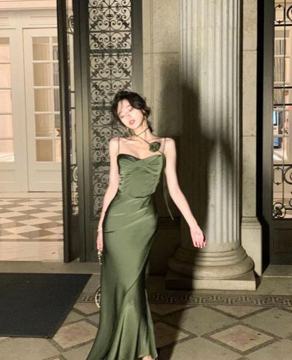 Mermaid Straps Satin Green Prom Dresses Formal Evening Dress P1102   PreppyDress