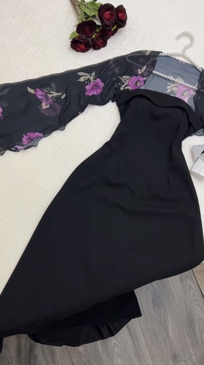 Elegant A Line Strapless Long Prom Dresses Black Formal Dress P1107