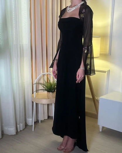 Elegant A Line Strapless Long Prom Dresses Black Formal Dress P1107