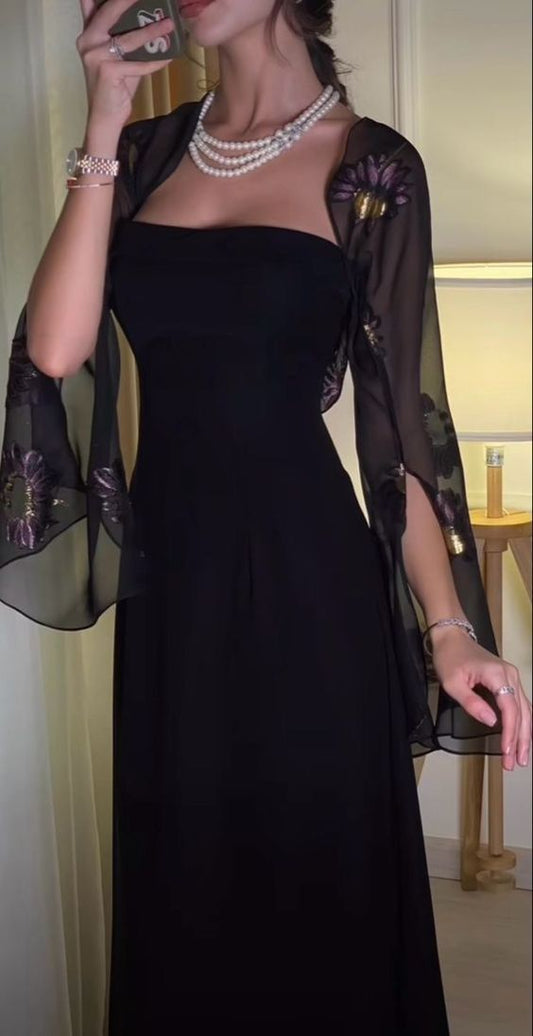 Elegant A Line Strapless Long Prom Dresses Black Formal Dress P1107