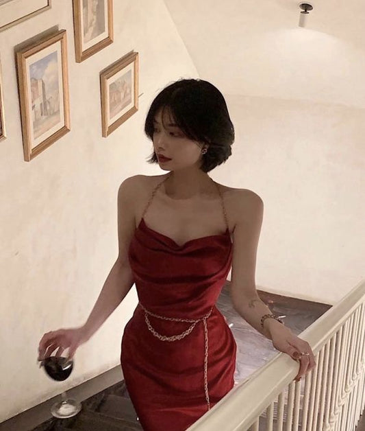 Elegant Sheath Straps Red Prom Dresses Long Formal Dress P1111