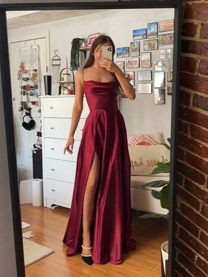Elegant A line Burgundy Slit Prom Dresses Long Formal Dress P1117 PreppyDress Elegant A line Burgundy Slit Prom Dresses Long Formal Dress P1117 PreppyDress
