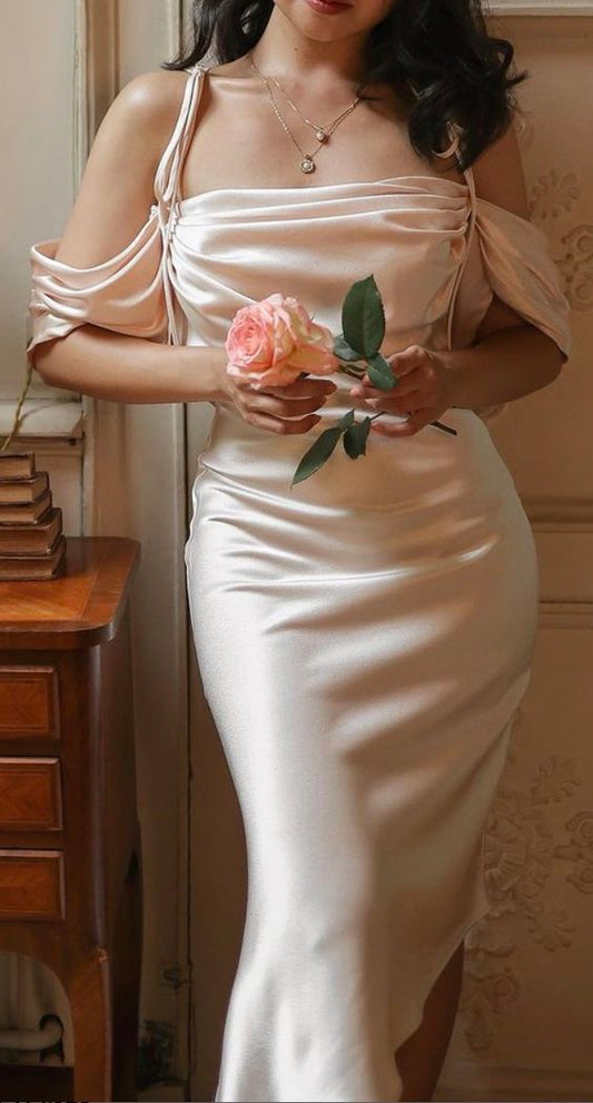 Elegant A line Straps Silk Satin Prom Dresses Formal Dress P1118